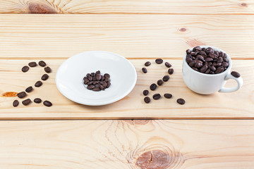 Sign of 2020 made from coffee beans and a cup and saucer. Happy New Year 2020