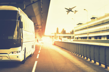 Summer journey with transfer from bus to airplane