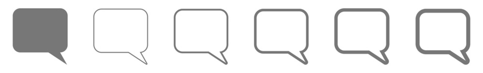 Fototapeta premium Speech Bubble Balloon Icon gray | Blank Rectangle Rounded Bubbles | Communication Symbol | Message Logo | Cartoon Sign | Isolated | Variations