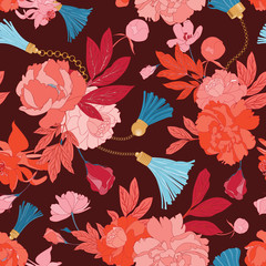 Fototapeta na wymiar Seamless Flower Botanical Fabric Textile Vector Pattern