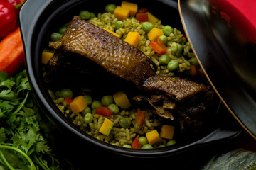 Peruvian food called ARROZ CON PATO