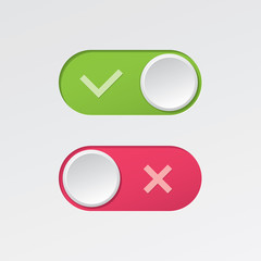 On and Off Toggle Switch Buttons with Check Marks Modern Devices User Interface Mockup or Template - Green and Red on White Background - Gradient Graphic  Design