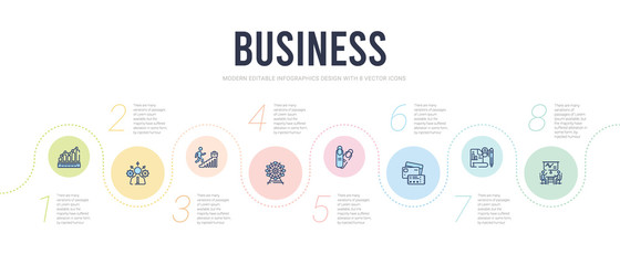 business concept infographic design template. included sitting, profit report, cit card and ticket, nails, ferris wheels, professional advance icons