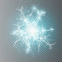  Lightning flash light thunder sparks on a transparent background. Fire and ice fractal lightning, plasma power background vector illustration