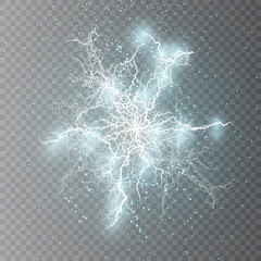  Lightning flash light thunder sparks on a transparent background. Fire and ice fractal lightning, plasma power background vector illustration