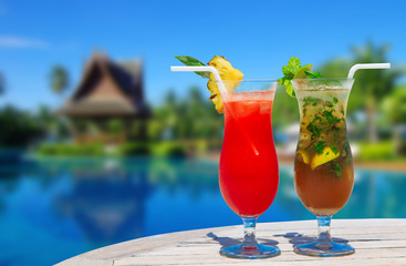 cocktail with blur beach on background