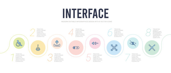 Fototapeta na wymiar interface concept infographic design template. included x mark, hide, fullscreen, left, disable, output icons