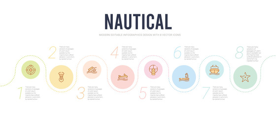 nautical concept infographic design template. included starfish with dots, vessel, windsurf board, port and starboard, watercraft, capsizing icons