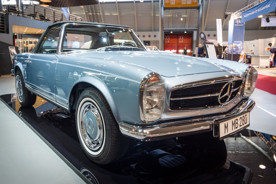STUTTGART, GERMANY - MARCH 18, 2016: Sports car Mercedes-Benz 280 SL (W113), 1968. Europe's greatest classic car exhibition "RETRO CLASSICS"