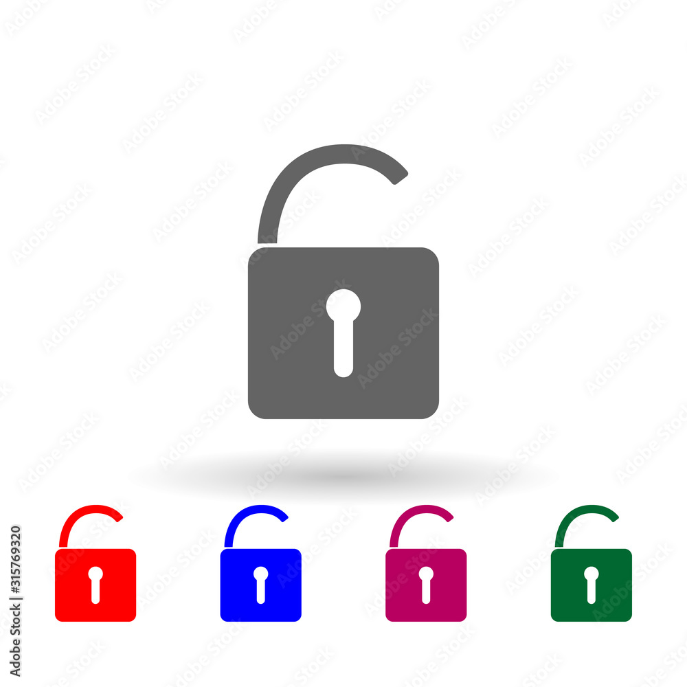 Poster open lock multi color icon. simple glyph, flat vector of web icons for ui and ux, website or mobile 