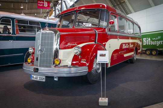 STUTTGART, GERMANY - MARCH 18, 2016: Tourist bus Mercedes-Benz O3500, 1950. Europe's greatest classic car exhibition "RETRO CLASSICS"