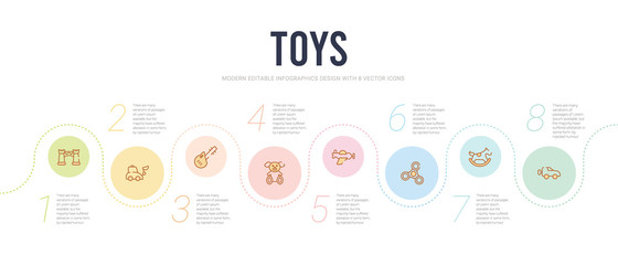 toys concept infographic design template. included car toy, rocking horse toy, spinner toy, plane puppy guitar icons