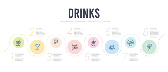 drinks concept infographic design template. included brandy, coffee bean, espresso, french press, coffee bag, drip icons