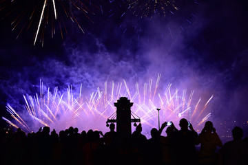 Fototapeta na wymiar Szczecin during fireworks shows.