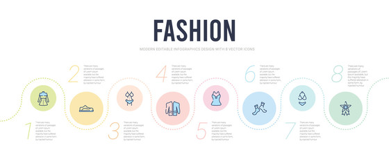 fashion concept infographic design template. included star medal, women swimsuit, pair of socks, women sleeveless shirt, jacket with pockets, lingerine icons