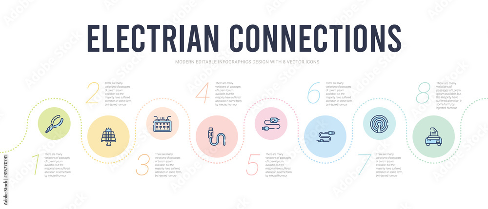 Wall mural electrian connections concept infographic design template. included print, wireless internet, connections, charger, apple, fuse box icons - Wall murals
