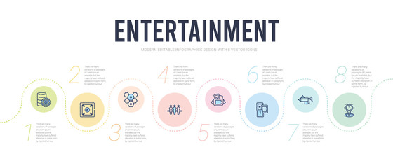 entertainment concept infographic design template. included logic board games, tangram, memory board games, board game box, table soccer, game with hexagons icons