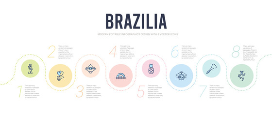 brazilia concept infographic design template. included joker, vuvuzela, photo camera, pineapple, rainbow, monkey icons