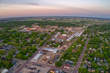 Fototapeta na wymiar Aerial View of Watertown, South Dakota during a Summer Sunset