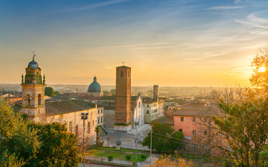 Pietrasanta old town aerial view at sunset, Versilia Lucca Tuscany Italy