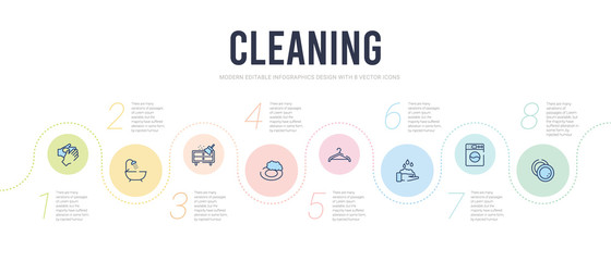 cleaning concept infographic design template. included dish, laundry, hand wash, rack, soap, dusting icons