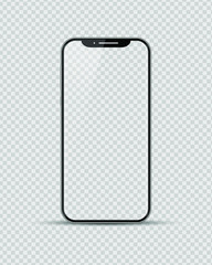 Smartphone Mockup with empty screen, power and volume button on transparent background. Vector trendy isolated illustration