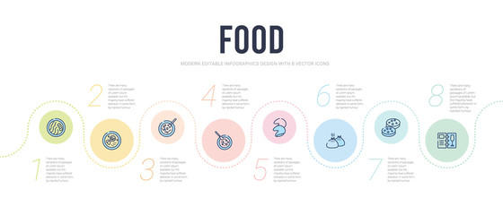 food concept infographic design template. included restaurant menu, biscuits, dumpling, fortune cookie, winter melon soup, bean soup icons