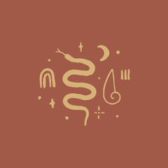 Boho Moon Snake And Magical Symbols Vector Art