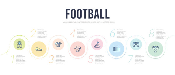 football concept infographic design template. included cup, stadium, soccer goal, corner, soccer jersey, referee jersey icons