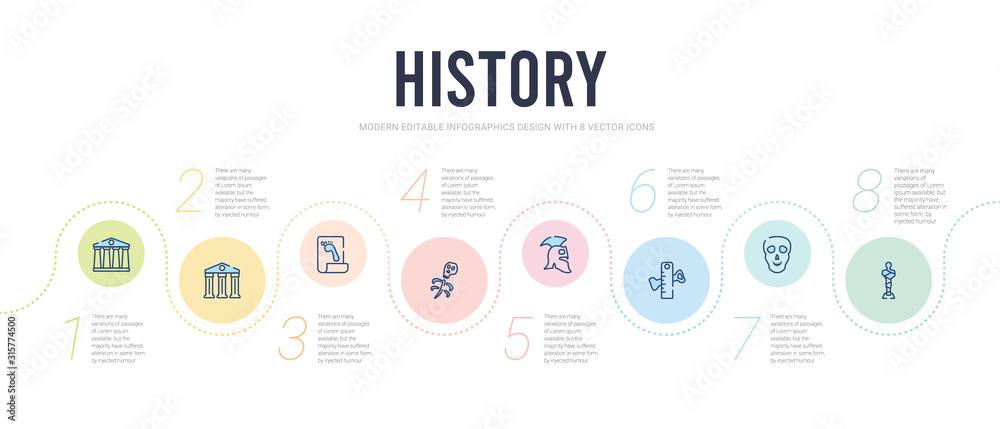 Wall mural history concept infographic design template. included mummy, skull, ruler, greek, bone, foot print i