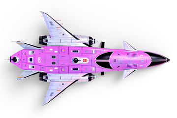 cool spaceship parked on white background bird eye view © DM7