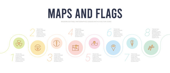 maps and flags concept infographic design template. included women hairstylist, location mark, location marker, folded map with position mark, street, caution icons