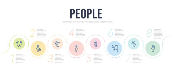 people concept infographic design template. included waving goodbye, children in school, helping other to jump, give a piggy back ride, tall hat, partners claping hands icons