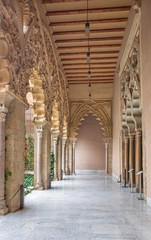 ZARAGOZA, SPAIN - MARCH 2, 2018: The hall of La Aljaferia palace.