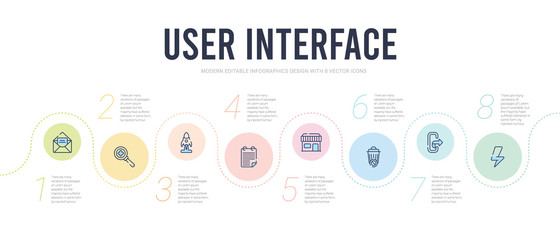 user interface concept infographic design template. included lightning,  , remove, store, padnote, rocket launch icons