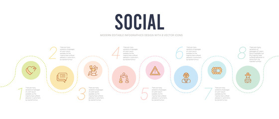 Fototapeta na wymiar social concept infographic design template. included mexican man, post stamp, rocker, importance, coordinating people, recreational icons