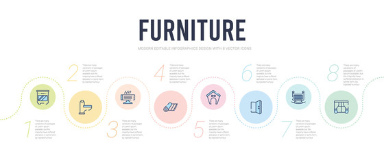 Fototapeta na wymiar furniture concept infographic design template. included curtain, crib, door, dog, towel, heating icons