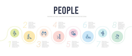 people concept infographic design template. included photographer working, cooker with tray, assembler, teacher and students, firefighter working, book keeper icons