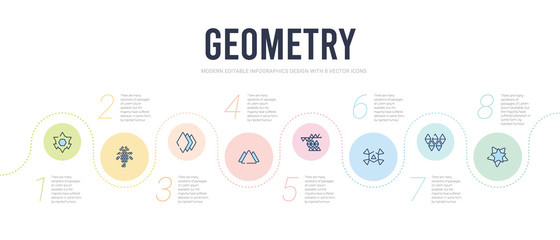 geometry concept infographic design template. included polygonal multiple stars, polygonal ornament, polygonal ornament of hexagons and triangles, ornamental shape of triangles, pyramid of