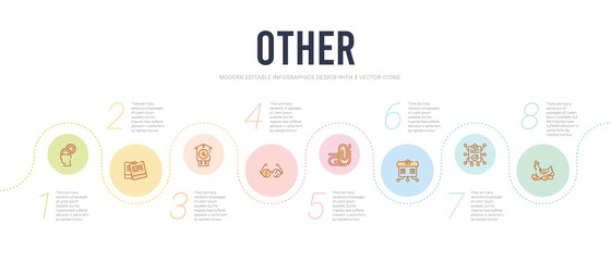 other concept infographic design template. included chichen hen, prority, smarthome, metal paper clip, vintage eyeglasses, clock pointing four o'clock icons