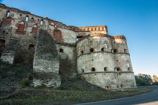 Medzhybizh castle with sunset rays  in Khmelnytskyi Oblast, Ukraine