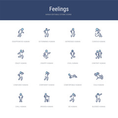 set of 16 vector stroke icons such as blessed human, bo human, broken human, chill cold comfortable from feelings concept. can be used for web, logo, ui\u002fux
