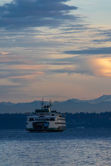 shoreline on bainbridge island with glow from the setting sun
