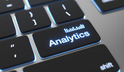 Analytics text on keyboard button. Big data, statistics concept.