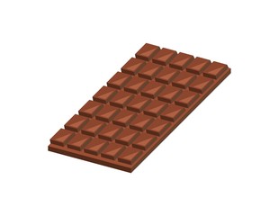 Milk chocolate bar on white, illustration.