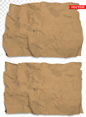 Fototapeta premium Wrinkled crumpled realistic empty brown carton paper texture. On gray background. Template for text banners products or business cards. Layered vector set.