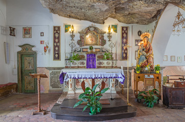 TAORMINA, ITALY - APRIL 9, 2018: The interior of chruch Chiesa Madonna della Rocca over the town.