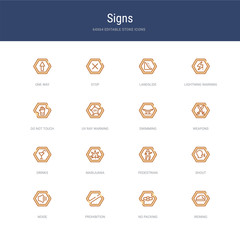 set of 16 vector stroke icons such as ironing, no packing, prohibition, noise, shout, pedestrian from signs concept. can be used for web, logo, ui\u002fux