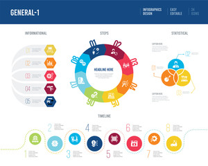 infographic design from general-1 concept. informational, timeline, statistical and steps presentation themes.