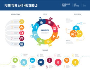 infographic design from furniture and household concept. informational, timeline, statistical and steps presentation themes.